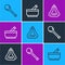 Set line Sauna ladle, hat and Mortar and pestle icon. Vector