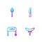 Set line Sausage on the fork, Barbecue grill, Burning match with fire and knife. Gradient color icons. Vector