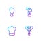 Set line Sausage on the fork, Chef hat, Chicken leg and Fire extinguisher. Gradient color icons. Vector