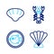 Set line Scallop sea shell, Puffer fish on plate, Lobster and icon. Vector