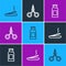 Set line Scented spa stick, Bottle with milk and Scissors icon. Vector