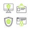 Set line Secure your site with HTTPS, SSL, Shield world globe, Identification badge and Computer monitor and shield icon