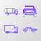 Set line Sedan car, Delivery cargo truck vehicle, Off road and Tanker icon. Vector