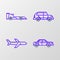 Set line Sedan car, Plane, Hatchback and Formula race icon. Vector