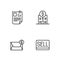 Set line Sell button, Mail and e-mail, Resume and Bank building icon. Vector