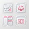 Set line SEO optimization, Browser window, Cloud download and Financial growth increase icon. Vector