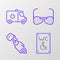 Set line Separated toilet for disabled, Prosthesis hand, Blind glasses and Emergency car icon. Vector