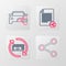 Set line Share, Refund money, file and Car sharing icon. Vector