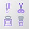 Set line Shaving brush, Aftershave, Scissors hairdresser and Hairbrush icon. Vector