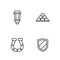 Set line Shield, Horseshoe, Garden light lamp and Gold bars icon. Vector