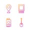 Set line Shovel, Passport with ticket, Location and Open matchbox and matches. Gradient color icons. Vector