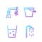 Set line Shower, Glass with water, Water tap and Bucket. Gradient color icons. Vector