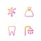 Set line Shower head, Tooth, Virus and Garbage bag. Gradient color icons. Vector