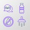 Set line Shower, Water drop forbidden, Bottle of water and Chemical formula H2O icon. Vector