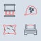 Set line Sleepy, Pillow, Big bed and Window with curtains icon. Vector