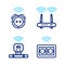Set line Smart electrical outlet, sensor, Router and wi-fi signal and Robot vacuum cleaner icon. Vector