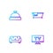 Set line Smart Tv, Sofa, Hotel service bell and Bathtub. Gradient color icons. Vector