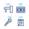 Set line Smart washer, Wireless microphone, electrical outlet and water tap icon. Vector