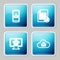 Set line Smartphone with download, Transfer files, Monitor shopping basket and Cloud upload icon. Vector