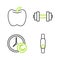 Set line Smartwatch, Time to sleep, Dumbbell and Apple icon. Vector