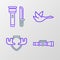 Set line Sniper optical sight, Moose horns on shield, Flying duck and Flashlight and knife icon. Vector