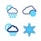 Set line Snowflake, Cloud with snow and moon, and sun icon. Vector