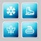 Set line Snowflake, Skates, Canadian maple leaf and Stone for curling icon. Vector