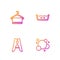 Set line Soap water bubbles, Clothes pin, Towel on hanger and Temperature wash. Gradient color icons. Vector
