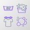 Set line Soap water bubbles, Drying clothes, Basin with soap suds and Temperature wash icon. Vector