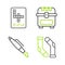 Set line Socks, Fountain pen nib, Antique treasure chest and Crossword icon. Vector