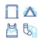 Set line Socks, Sweaty sleeveless t-shirt, Metal rack with weight and Sport horizontal bar icon. Vector