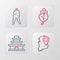 Set line South Korea map, Korean temple, Kimchi and Ginseng root icon. Vector