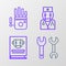 Set line Spanner, User manual, Robot doctor and Mechanical robot hand icon. Vector