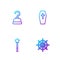 Set line Spider web, Magic wand, Pirate hook and Coffin with cross. Gradient color icons. Vector