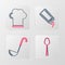 Set line Spoon, Kitchen ladle, Salt and pepper and Chef hat icon. Vector