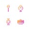 Set line Stack of pancakes, Candy, Lollipop and Ice cream in bowl. Gradient color icons. Vector