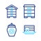 Set line Stack of pancakes, Jar honey, Hive for bees and icon. Vector