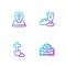 Set line Stained glass, Christian cross, Location church building and Goblet and bread. Gradient color icons. Vector