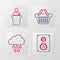 Set line Stereo speaker, Cloud with rain, Shopping basket and Speaker icon. Vector