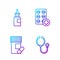 Set line Stethoscope, Medicine bottle and pills, Bottle nasal spray and Pills in blister pack. Gradient color icons