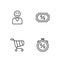 Set line Stopwatch percent discount, Shopping cart, Happy customer and Discount tag icon. Vector