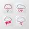 Set line Storm, Cloud with snow and rain, lightning and icon. Vector