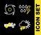 Set line Storm, Cloudy with snow, Wind and and Tornado icon. Vector