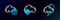 Set line Storm, Fahrenheit and cloud and Cloud with snow icon. Glowing neon. Vector