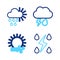 Set line Storm, Wind and sun, Cloud with rain lightning and Cloudy icon. Vector