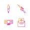 Set line Subpoena, Stacks paper money cash, Pen and Sniper rifle with scope. Gradient color icons. Vector