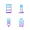 Set line Suitcase, Ice cream, Beach towel and Lighthouse. Gradient color icons. Vector