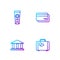 Set line Suitcase, Museum building, Sunscreen cream tube and Credit card. Gradient color icons. Vector