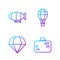 Set line Suitcase, Parachute, Airship and Hot air balloon. Gradient color icons. Vector