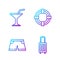 Set line Suitcase, Swimming trunks, Martini glass and Lifebuoy. Gradient color icons. Vector